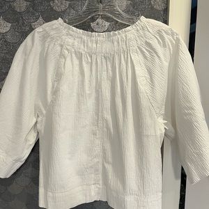 Everlane Seersucker Gathered Tee, White, XS